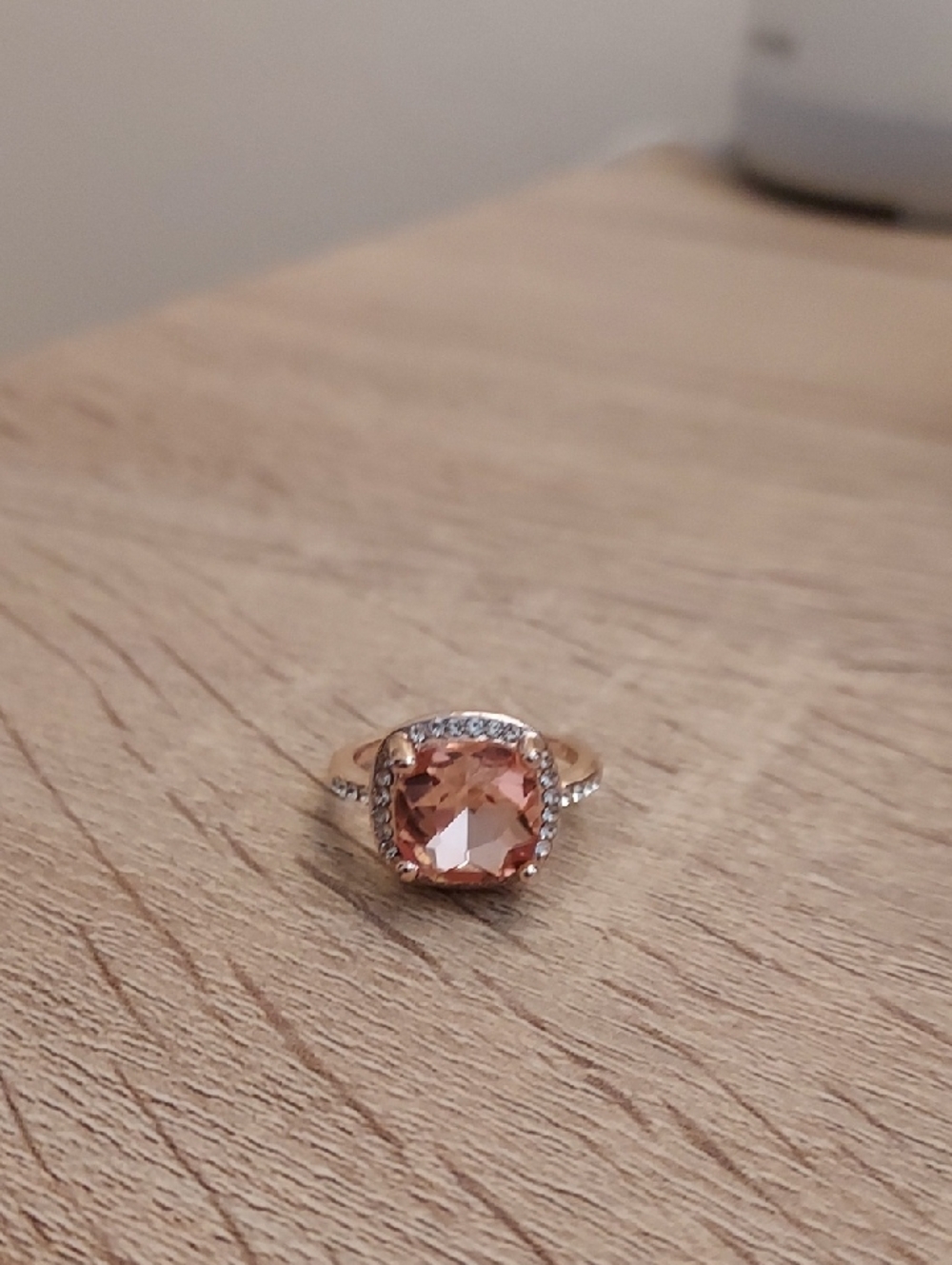 Rose Gold Plated Cushion-Cut Peach Halo Ring